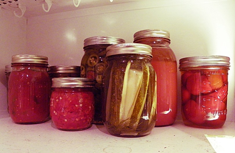 Jars of peppers and pickles from my sister.