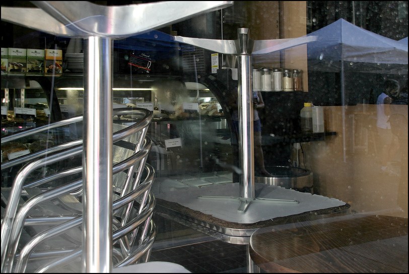 Looking through the window of a local cafe